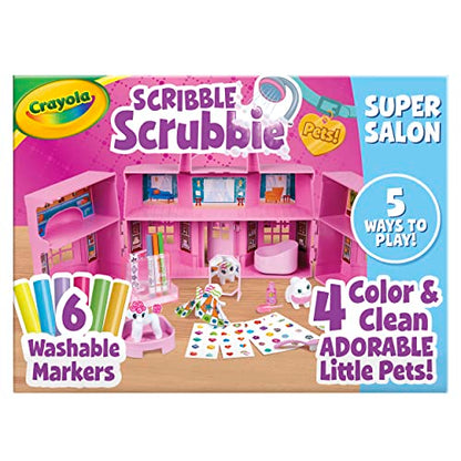 Crayola Scribble Scrubbie Pets Super Salon, Color, Paint & Wash Toy, Gift for Kids, Ages 3, 4, 5, 6 - WoodArtSupply