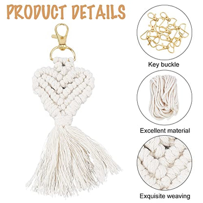 INFUNLY 8 Set Macrame Keychain DIY Kits Mini Boho Keychains Bag Charms Macrame Keychain Bracelet with Tassels for Car Key Purse Phone Instruction - WoodArtSupply