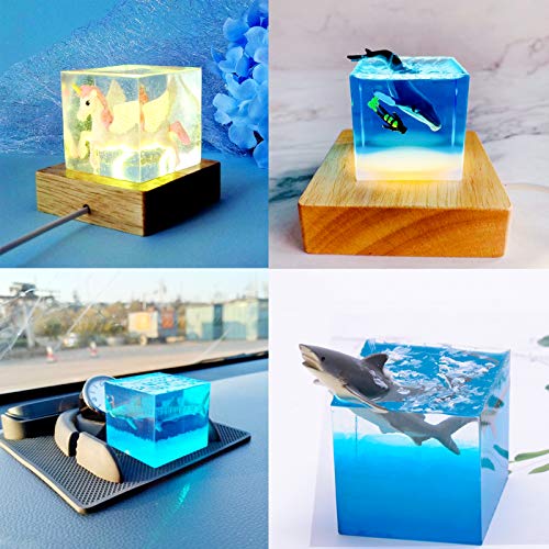 Square Light Resin Mold,LED Silicone Molds for Resin,Resin Silicone Molds with Wooden Lighted Base Stand for Resin Art,Home Decoration