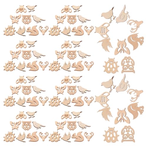 KALLORY 150pcs Christmas Wooden Animal Cutouts Unfinished Wild Forest Animals Cutouts Craft Wood Slices Shapes Festival Hanging Ornament for DIY KALLORY
