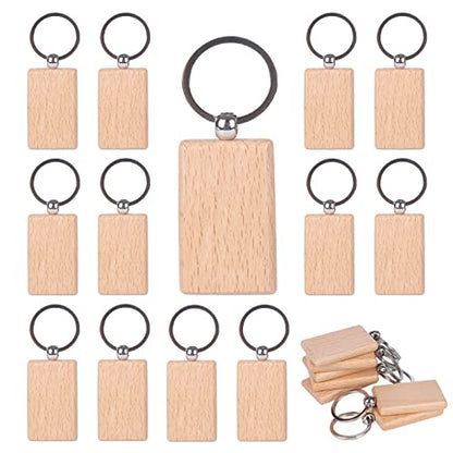 20 Pcs Blank Wood Keychian to Paint, Blank Wood Keychains for Crafts, Rectangle Wooden Key Tags for Engraving, Blank Keychains, Personalized Key