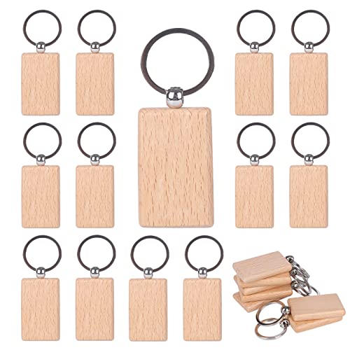 20 Pcs Blank Wood Keychian to Paint, Blank Wood Keychains for Crafts, Rectangle Wooden Key Tags for Engraving, Blank Keychains, Personalized Key - WoodArtSupply