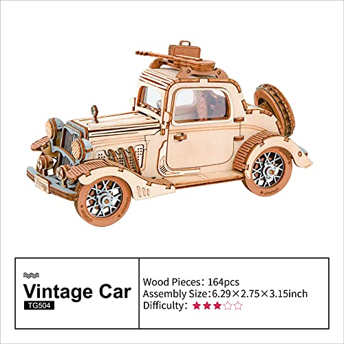 Rowood 3D Puzzles for Adults, Model Car Kits, DIY Wooden Toys Craft Gift on Birthday Christmas for Boys-Vintage Car - WoodArtSupply