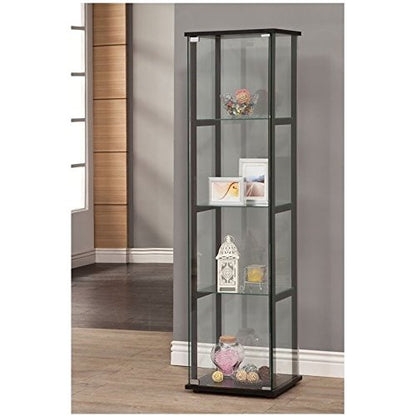 Bowery Hill 4-Shelf Glass Curio Cabinet Display Case in Black - WoodArtSupply