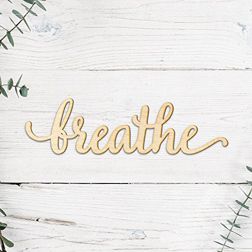 Woodums Breathe Script Word Wood Sign Home Décor Wall Art for Gallery Wall - Unfinished 12" Wide x 4" Tall