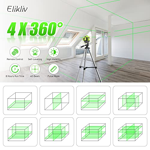 Laser Level Self Leveling - Elikliv 200ft Outdoor Robust Indoors 4D Green Cross Line Laser Level 4x360 Horizontal Vertical Dual-beam Lasers for DIY Elikliv