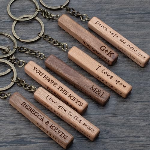 Custom 4 Sided Keychain, Personalized Key Chain with Name, Message | Cherry | Engraved Keychain for Men, Women, Boyfriend, Girlfriend, Customizable - WoodArtSupply