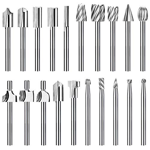 20Pc HSS Router Carbide Engraving Bits and Router Bit Set with 1/8"(3mm) Shank for Power Rotary Tools Accessories for DIY Woodworking, Carving, YURINWOO