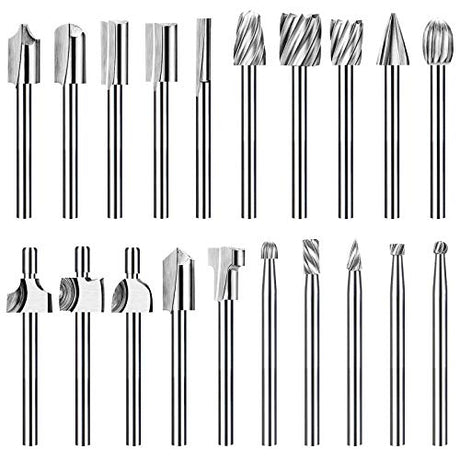 20Pc HSS Router Carbide Engraving Bits and Router Bit Set with 1/8"(3mm) Shank for Power Rotary Tools Accessories for DIY Woodworking, Carving, YURINWOO