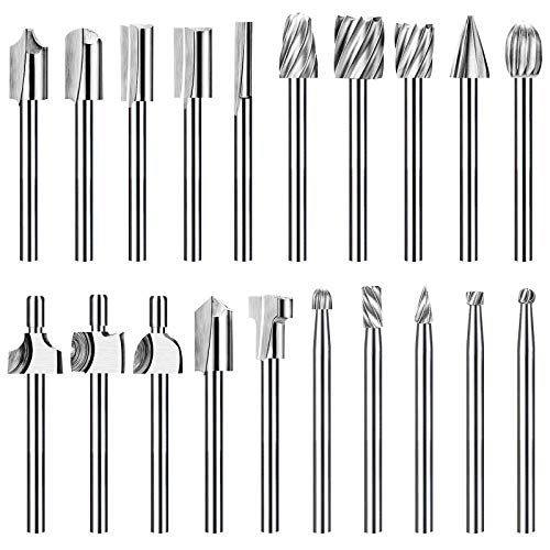 20Pc HSS Router Carbide Engraving Bits and Router Bit Set with 1/8"(3mm) Shank for Power Rotary Tools Accessories for DIY Woodworking, Carving, - WoodArtSupply