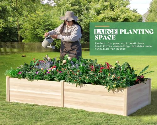 AMERLIFE 18 Inch Deep Wooden Raised Garden Planter 8x4FT Extra Large Raised Garden Bed Planter Box Garden Planters for Deep-Rooted Plants Outdoors AMERLIFE
