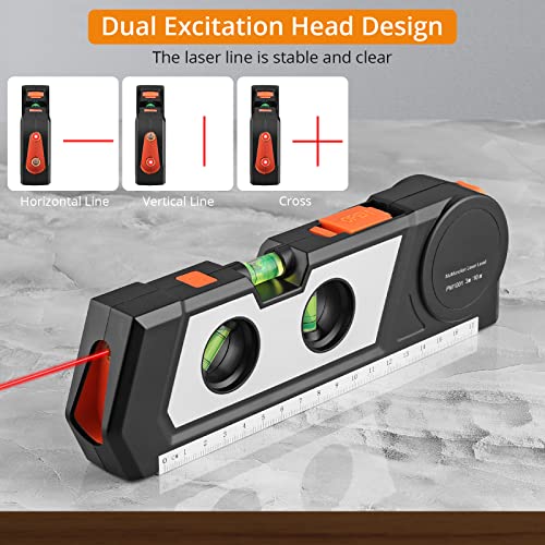 Neoteck Laser Line Level (Class 2 Laser, Power Output<1mW) with 3m/9.8ft Measure Tape Ruler Leveling Bubble Horizontal Vertical Cross Line Laser Tool Neoteck