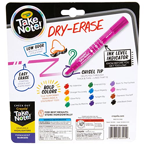 Crayola Low Odor Dry Erase Markers for Kids & Adults, Chisel Tip, Back To School Supplies, 12 Count Crayola