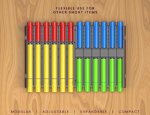 TOOLI-ART 72 Art Marker Storage Tray Desk Organizer Holder, Adjustable Dividers, Modular, Expandable, Stackable, Fit Most Pen, Pencil, Brushes. TOOLI-ART