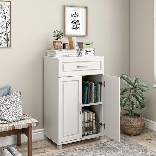 SystemBuild Evolution Kendall 1 Drawer/2 Door Base Storage Cabinet - 15.38"D x 23.44"W x 38.25"H, White