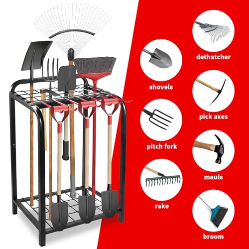 Trieez Heavy Duty Garden Tool Storage, Alloy Steel Garden Tool Organizer - Sturdy Metal Garden Tool Organizer for Garage, Tools, Shed, Yard Tool - WoodArtSupply