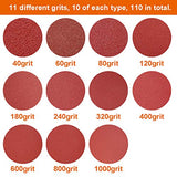5-Inch Hook and Loop Sanding Discs for Random Orbital Sander, Assorted Sandpaper 40-1000 Grits, 110 PCS FRIMOONY