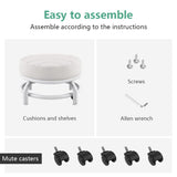 FURWOO Low Roller Seat PU Leather Rolling Stool Step Stool Mechanic Stool on Wheels for Home Office Garage Shop White FURWOO