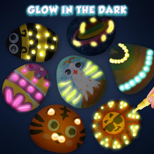 BainGesk Glow in The Dark Rock Painting Kit for Kids, Painting Rock Crafts Set, Arts and Crafts Gifts for Ages 6-8, Creative Activities Art Toys for - WoodArtSupply