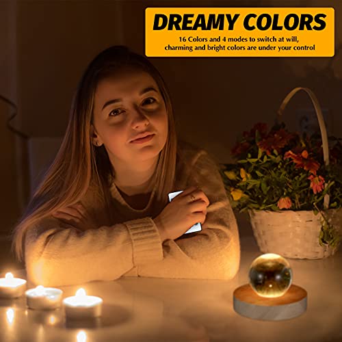 3.94 Inch Wooden Light Stand Base Colorful LED Lights Display Base with Remote Control for Selenite Tower 3D Laser Crystal Glass Resin Art (8 Pieces) Honoson