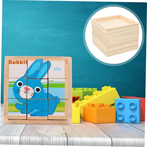 PRETYZOOM 6pcs Unfinished Wood Serving Tray Wood Trays for Crafts Square Serving Tray Puzzle Dishes for Wood Canvas Boards for Hexahedron Painting PRETYZOOM