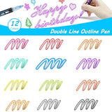 Outline Markers Self-outline Metallic Markers, 12 Colors Double Line Outline Markers, Super Squiggles Shimmer Outline Glitter Pen Set for Christmas Hoxida