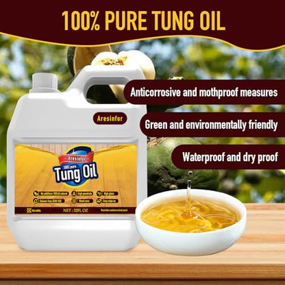 32 oz 100% Pure Tung Oil for Wood Finishing, Food Safe, Natural Pure Tung Oil with Good Penetration, Premium Waterproof Natural Wood Finish and - WoodArtSupply