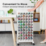 Crafit Mobile Vinyl Roll Holder, 60 Compartment Vinyl Storage Organizer with Locking Caster Wheels, Wooden Vinyl Roll Storage Cart Rack Craft Vinyl Crafit