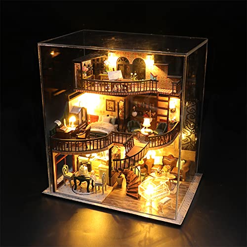 Lannso DIY Dollhouse Miniature Kit, Doll House Kit with Dust Proof Cover and Music Box, Mini Wooden Dollhouse Toys for Adult Gift(M2132) Lannso