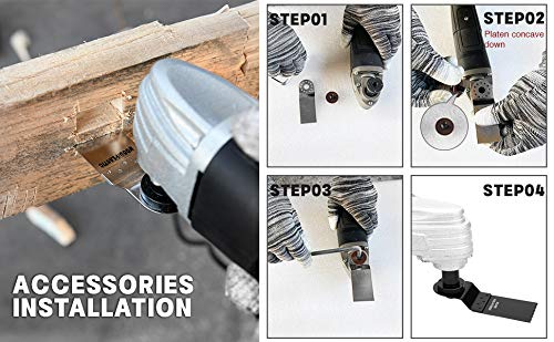 APLMAN Multi Purpose Oscillating Tool, 1.6-Amp Oscillating Multi Tool with 3.2°Oscillation Angle, Single Speed and 8 Pcs Accessories，Carrying Box - WoodArtSupply