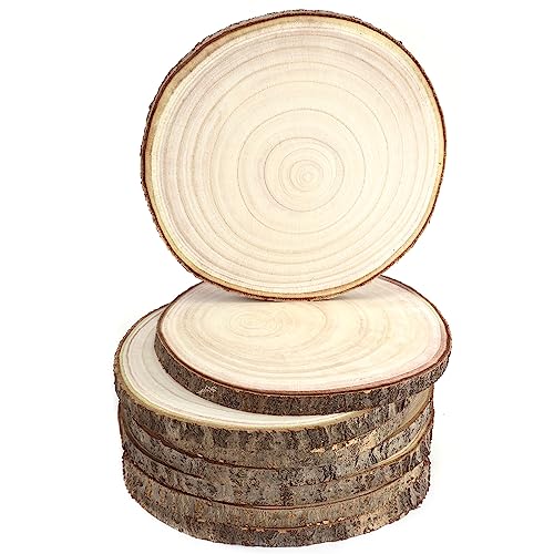 Pllieay 8Pcs 9-10 Inch Wood Slices, Natural Wood Slices for Centerpieces Large Unfinished Round Wood Pieces for Ornaments, Wood Circles for Wedding,