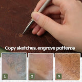 QMNNMA Leather Scriber Pen, Pointy Stainless Steel Picker Pen with Leather Carving Pattern Description Paper for DIY Crafts, Leather Line Description QMNNMA