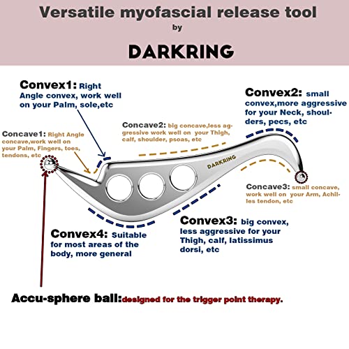 Stainless Steel Muscle Scraper Massage Tool gua sha iastm for deep Tissue Scraping for myofascial Release (Patent Pending) DARKRING