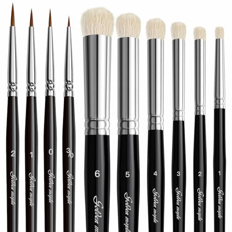 Drybrush Miniature Paint Brushes -10pcs Micro Detail Paint Brush Set,Small Fine Detail Brushes for Acrylics,Watercolors & Paint by Number, Citadel, golden maple
