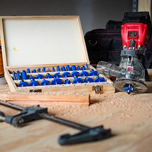 ABN 1/4in Shank Tungsten Carbide Router Bits for Woodworking - Wood Router Bit Set 35p Straight, Dovetail, Chamfer, Ogee ABN