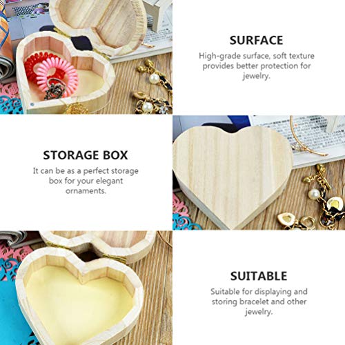 Healifty 2pcs Box Wooden Box Valentines Day Heart Wood Block Necklace Storage Heart- Shaped Wooden Things to Paint Kids Jewelry Organizer Gift