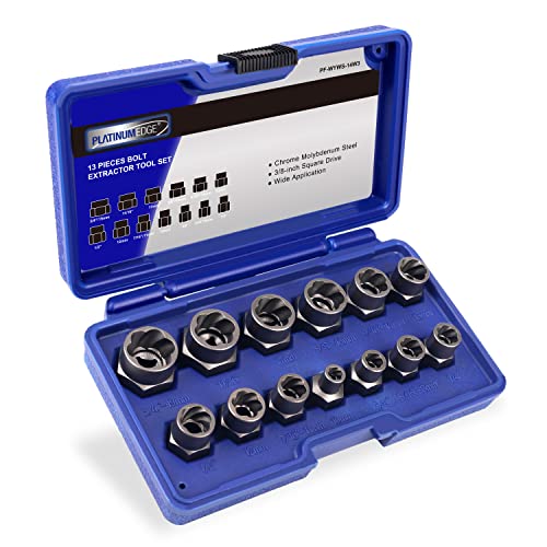 PLATINUMEDGE Bolt Extractor Tool Set, 13 Pieces Impact Bolt & Nut Remover Set, Stripped Lug Nut Remover, Extraction Socket Set for Easy Out Rusted - WoodArtSupply