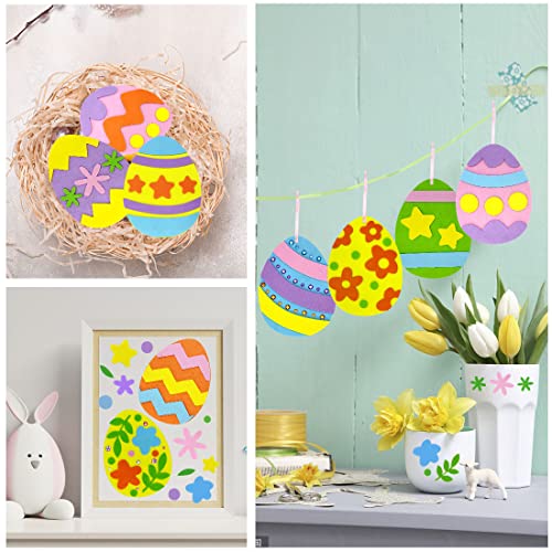 Hifunwu 24 Pcs Foam Easter Eggs for Crafts Easter Foam Crafts Stickers Set with Rhinestones Easter Crafts for Kids Party Favors Supplies - WoodArtSupply