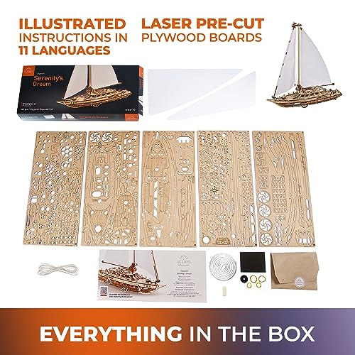 UGEARS Serenity’s Dream Model Yacht - Model Ships Kits for Adults - Wooden Models to Build for Adults - 3D Puzzles Adult Ship Model Kit - DIY Wooden UGEARS