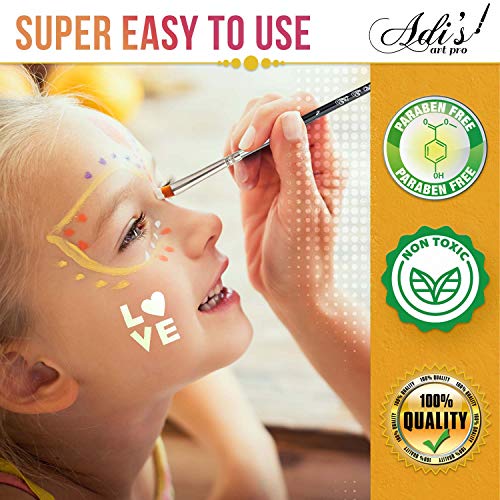 Face Paint Kit for Kids - 58 pcs. Set with Water Based - Quick Dry - Non-Toxic Sensitive Skin Paints - Glitters - Sponge Applicators - Professional ADIS&GUYS ART SUPPLY