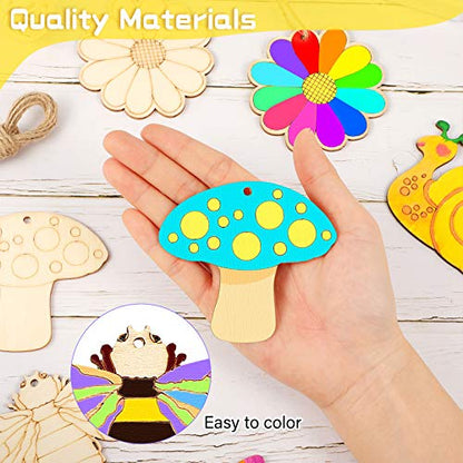 80 Pieces Unfinished Wooden Cutouts Butterfly Wood Slices Flower Unfinished Wood Cutouts Blank Wooden Paint Crafts for Kids Painting, DIY Crafts Home