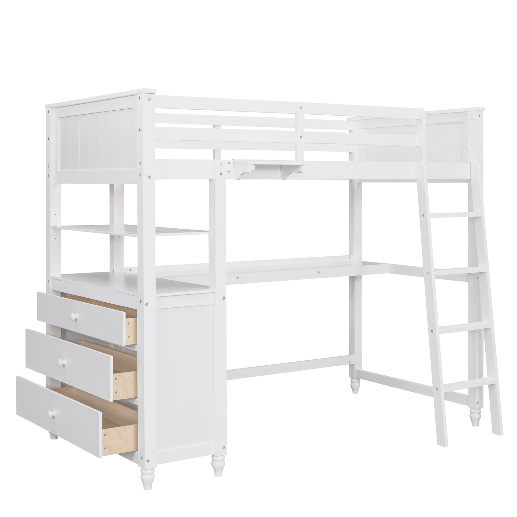 Stylish White Twin Loft Bed with Integrated Desk and Storage for Kids and Teens - WoodArtSupply