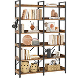 Seventable 6-Tier Rustic Brown Industrial Bookshelf with Hooks and Open Shelves Seventable