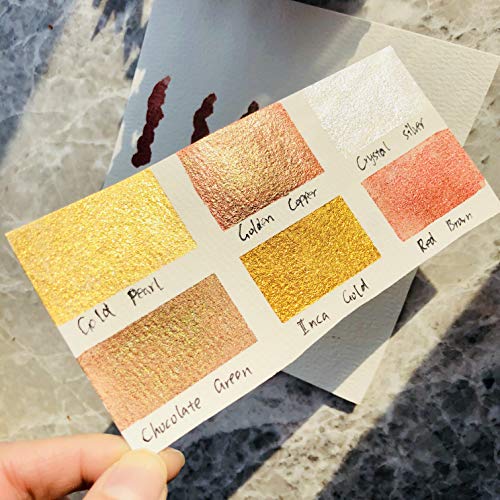 Csy Art Supplies Handmade Watercolors Paint Set - 6 Metallic Gold Colors Half Pans Glitter Solid Water Color- Metal Case Sparkle Pearlescent CSY art gallery