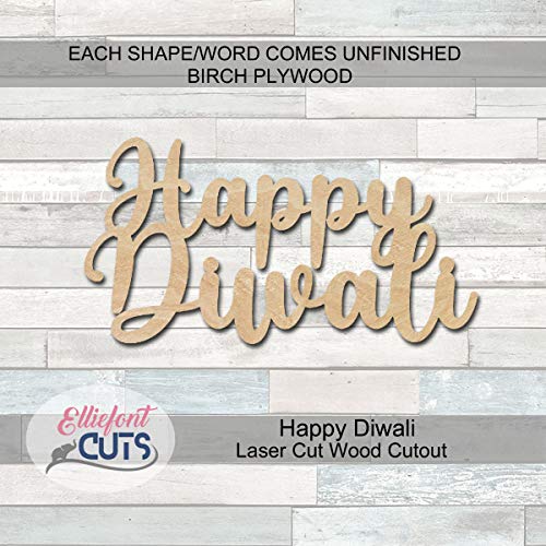 Happy Diwali Wood Cutouts for crafts, Laser Cut Wood Shapes 5mm thick Baltic Birch Wood, Multiple Sizes Available - WoodArtSupply