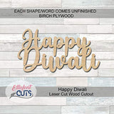 Happy Diwali Wood Cutouts for crafts, Laser Cut Wood Shapes 5mm thick Baltic Birch Wood, Multiple Sizes Available Elliefont Styles