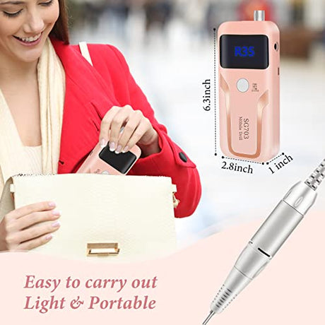 Electric Nail Drill, DELIFO Portable Nail Drill Professional 35000 RPM Nail File Machine Rechargeable Pedicure Acrylic Nails Polishing Tools with DELIFO