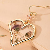 Pressed Flower Love Heart Dangle Earrings Daisy Dandelion Dry Flowers Setting Inside Resin Golden Fashion Earrings for Women Girls-Heart Shape Yocoyee
