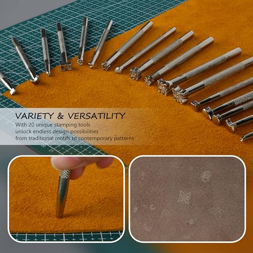 Leather Working & Sewing Tools Kit - Leather Tooling Kit with 72 Pcs for Sewing Punching Carving Stamping & Cutting with Storage Bag for Leather - WoodArtSupply