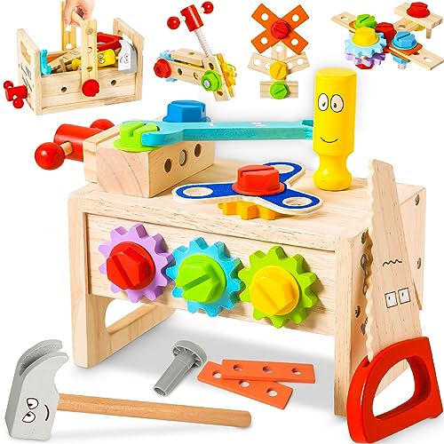 BAODLON Tool Kit for Kids, 36 Pcs Wooden Toddler Tools Set Include Tool Box, Montessori Stem Learning Educational Construction Toys for 2 3 4 5 Year